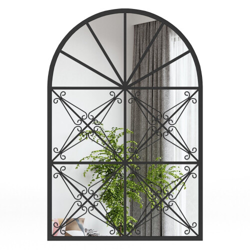 Costway Arched Window Pane Mirror Metal Frame Hanging Decorative Mirror