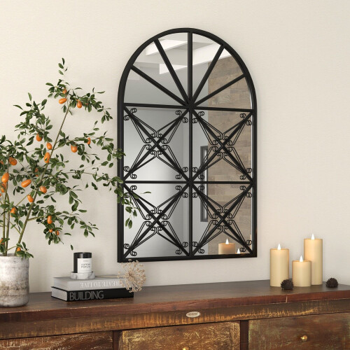 Costway Arched Window Pane Mirror Metal Frame Hanging Decorative Mirror 2