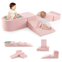 5-Piece Climb and Crawl Playset Soft Climbing Blocks with Ball Pit Pink