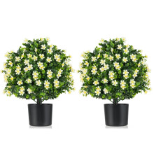 2 Pack Artificial Boxwood Topiary Ball Tree Faux Shrub Bushes-White