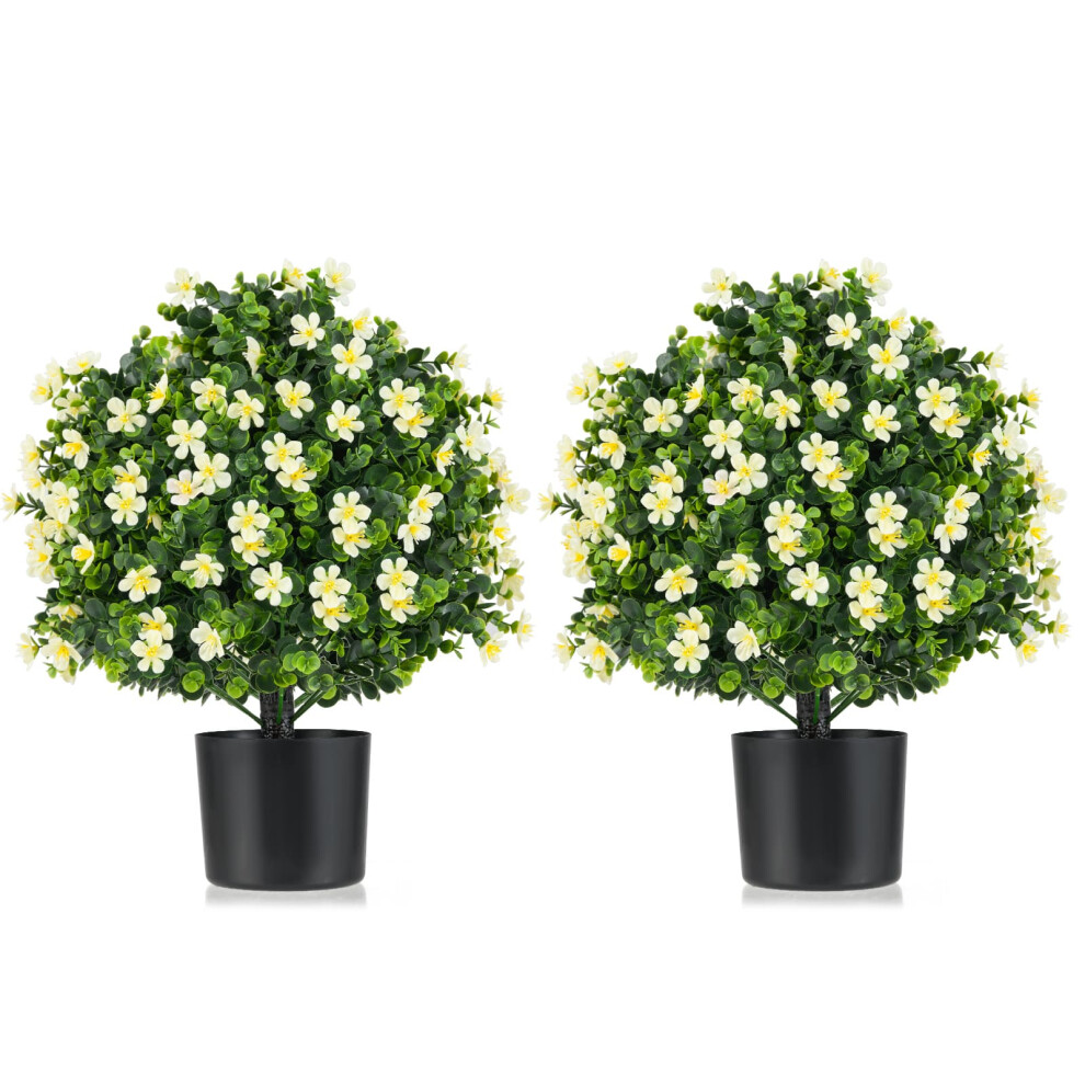 Costway 2 Pack Artificial Boxwood Topiary Ball Tree Faux Shrub Bushes- White