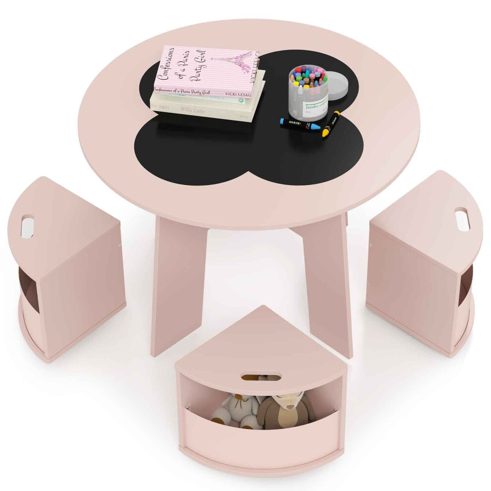 5 PCS Kids Table and Chair Set with 4 Storage Stools for Activity-Pink