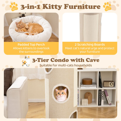 Costway 4-Story Cat House Elevated Cat Cave Bed for Multiple Cats-Natural 2