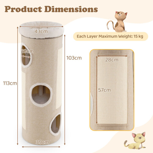 Costway 4-Story Cat House Elevated Cat Cave Bed for Multiple Cats-Natural 1