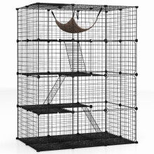 4 Tier Cube Cat Cage 143 CM Large Cat Enclosure w/ Comfy Hammock-Black
