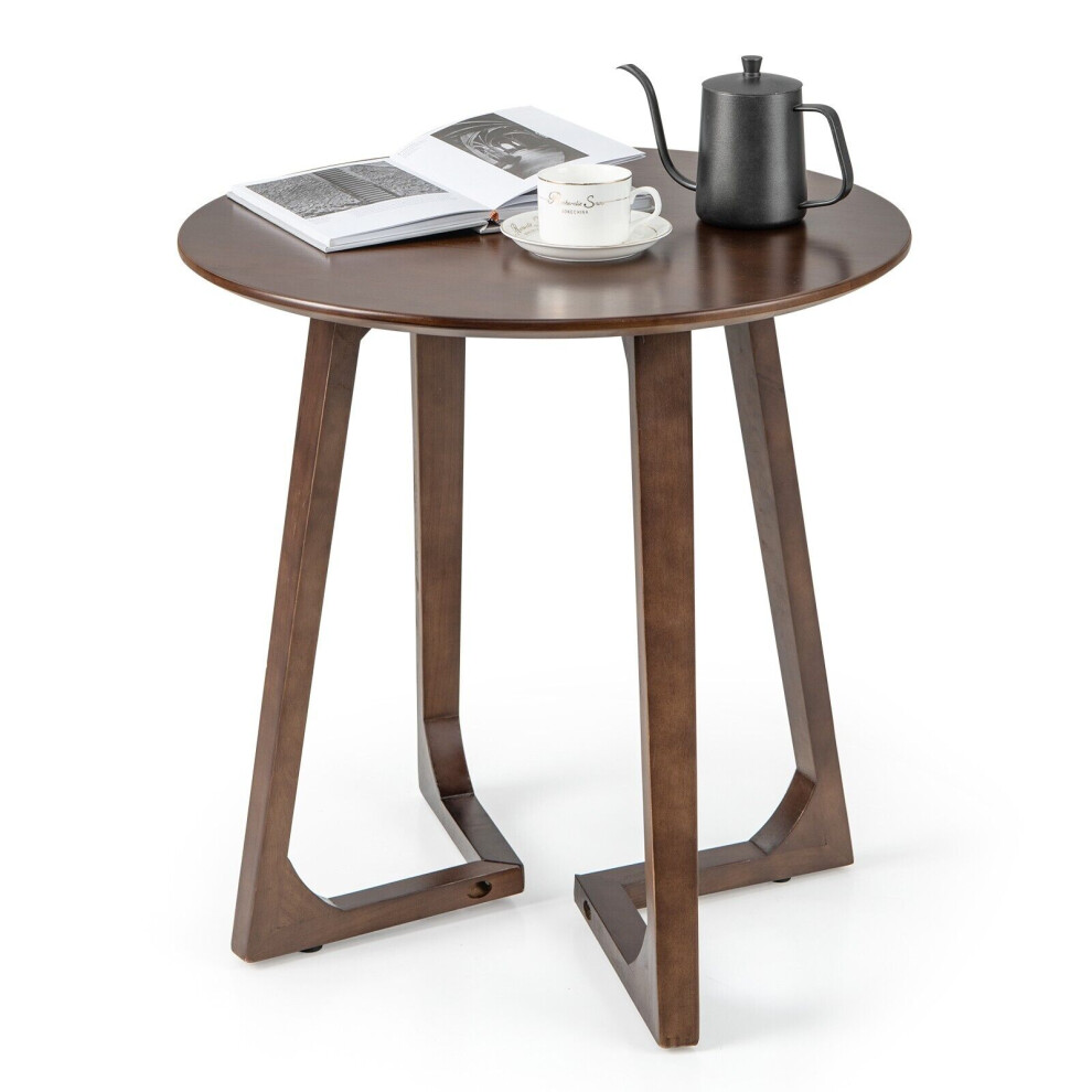 60cm Round End Table Living Room Rubber Wood Sofa Side Table with Foot Pads