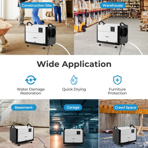 Costway 50L/Day Crawl Space Commercial Dehumidifier w/ 24H Timer-White 2