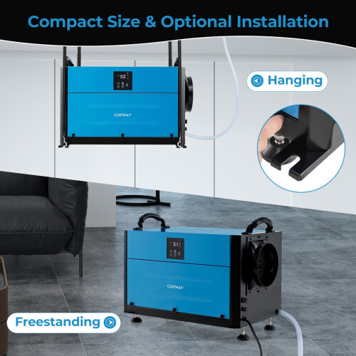 Costway 70L/Day Crawl Space Commercial Dehumidifier w/ 24H Timer-Blue 2