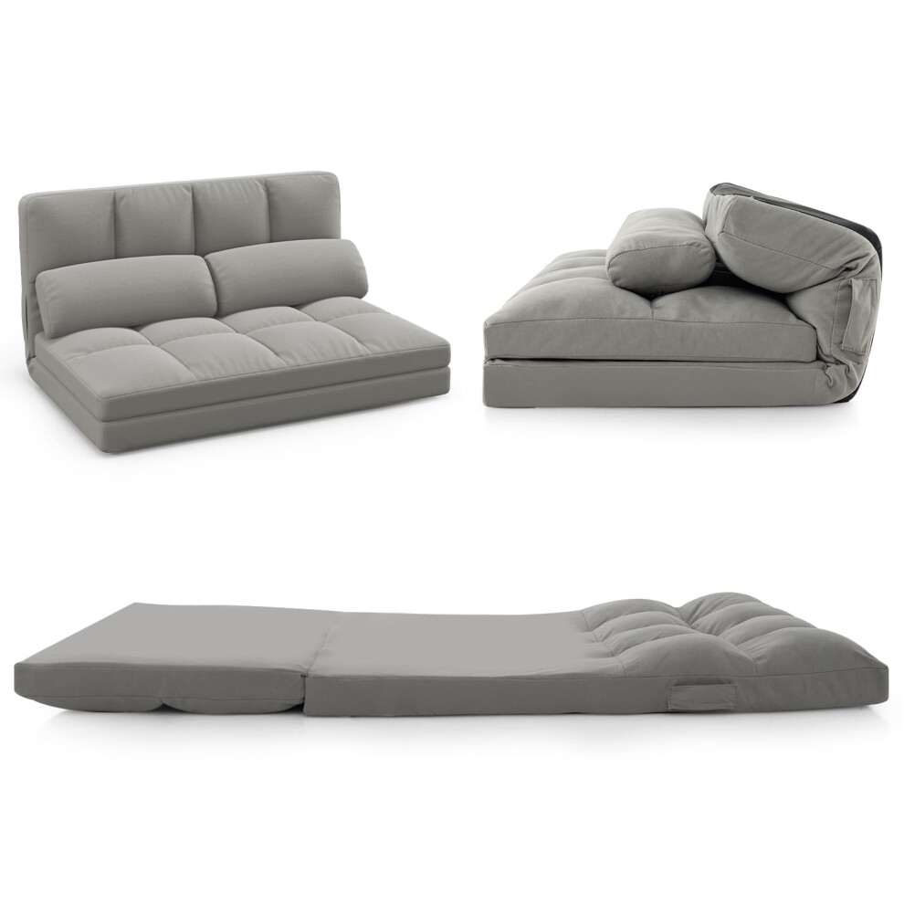 Floor Sofa Bed Convertible Floor Sofa Couch w/ 2 Pillows-Light Grey