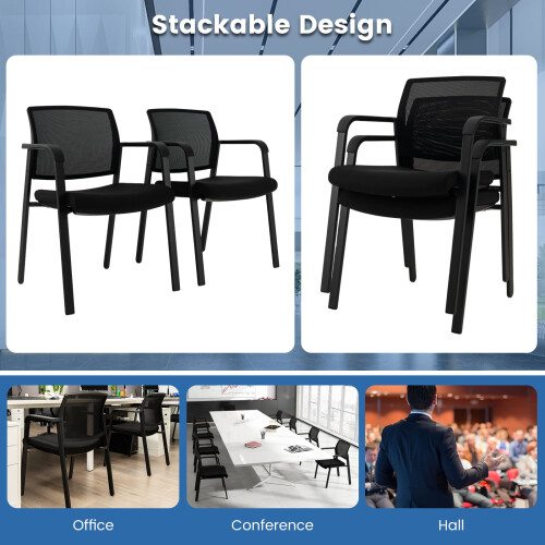 Costway 4Pcs Meeting Waiting Room Office Chairs Stackable Office Mesh Chairs 2