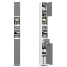 180 cm Bathroom Tall Slim Cabinet Freestanding Storage Cabinet w/ Drawer-Grey & White