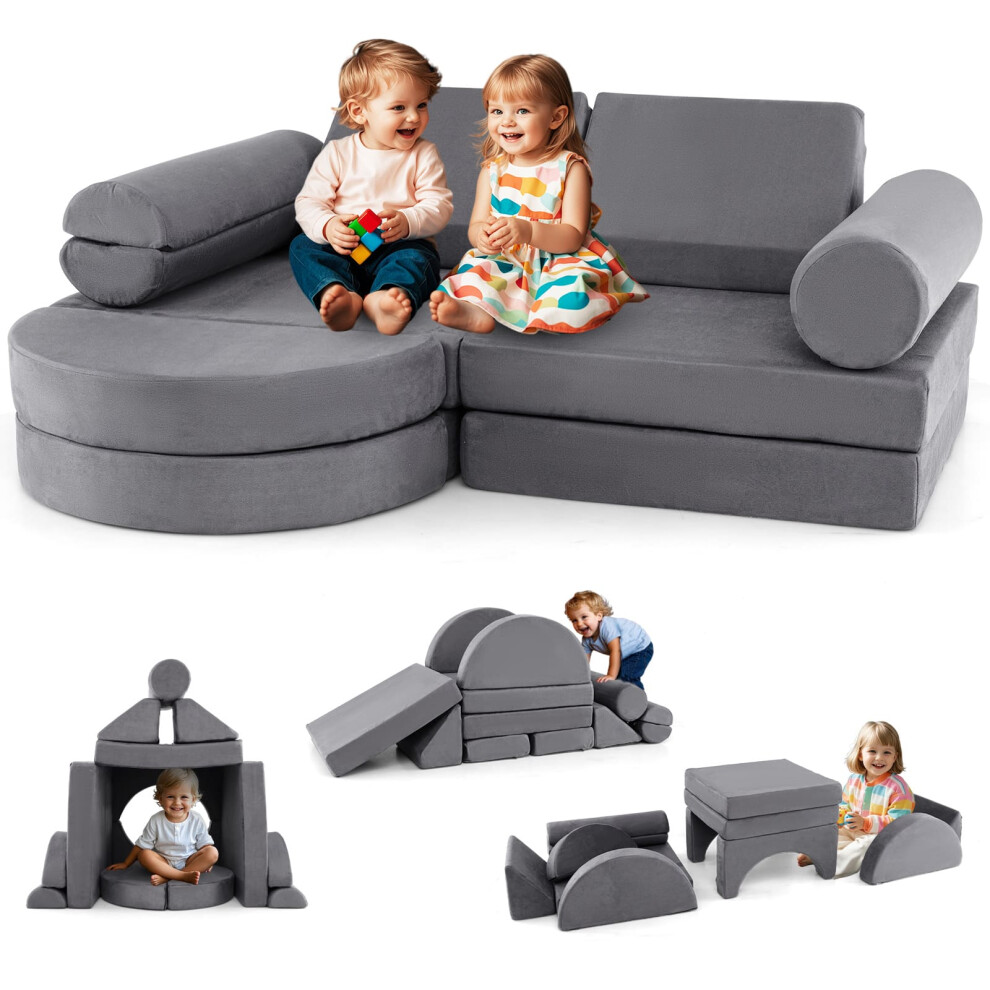 13PCS Modular Kids Play Couch Versatile Toddler Sectional Sofa Set-Grey