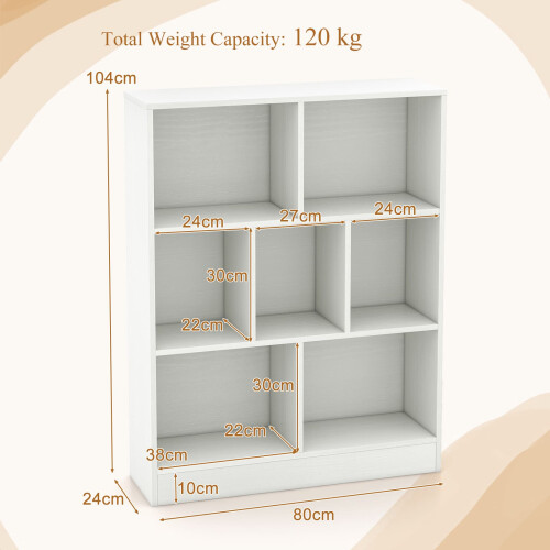 Costway 7-Cube Bookshelf 3-Tier Cubby Storage Organizer Wooden Cube Bookcase 1