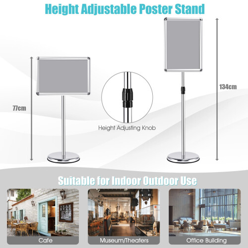 Costway A3 Poster Frame Stand Presentation Stand with Adjustable Height-Sliver 2