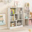 Costway 7-Cube Bookshelf 3-Tier Cubby Storage Organizer Wooden Cube Bookcase 3