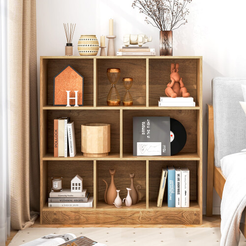 Costway 8-Cube Bookshelf 3-Tier Storage Organizer 100 CM Wood Display Shelf 2