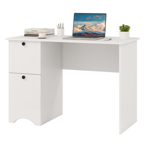 Costway Computer Desk Home Office Writing Desk Study Desk w/ 2 Drawers-White