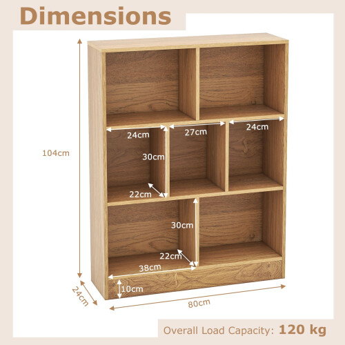 Costway 7-Cube Bookshelf 3-Tier Cubby Storage Organizer Wooden Cube Bookcase 1