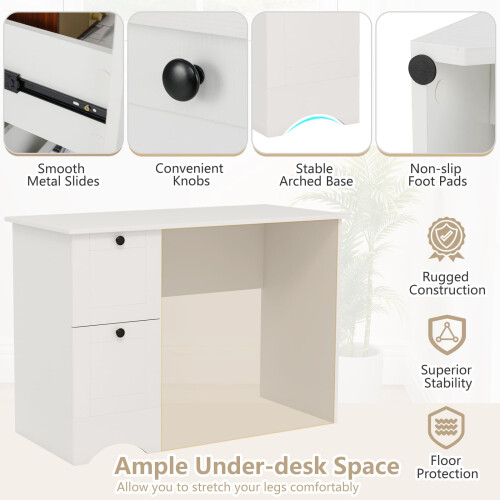 Costway Computer Desk Home Office Writing Desk Study Desk w/ 2 Drawers-White 2