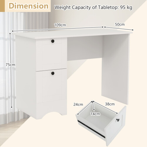 Costway Computer Desk Home Office Writing Desk Study Desk w/ 2 Drawers-White 1
