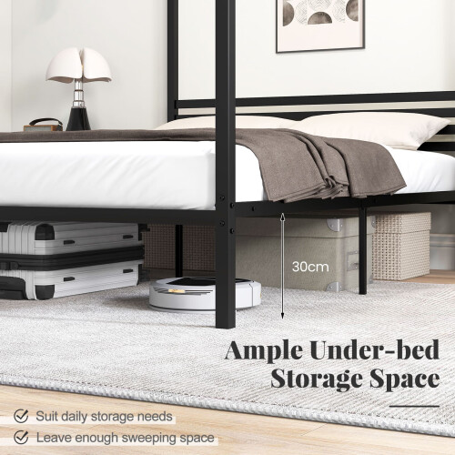 Costway Double Canopy Bed Frame 4-Poster Metal Platform Bed with Headboard-Black 2