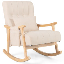 Accent Armchair Rocking Chair Upholstered Glider Rocker w/ Lumbar Pillow-Beige