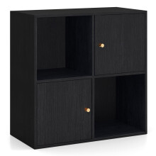 4-Cube Bookcase 3-Tier Bookshelf Storage Organizer w/2 Cabinets-Black