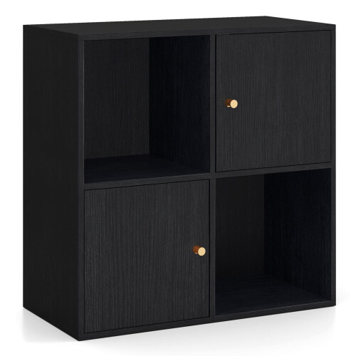 Costway 4-Cube Bookcase 3-Tier Bookshelf Storage Organizer w/2 Cabinets-Black