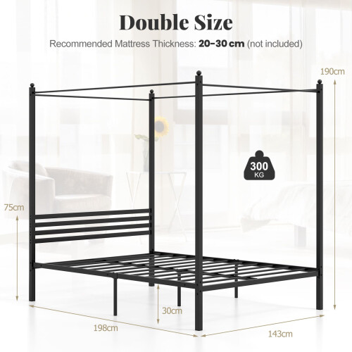 Costway Double Canopy Bed Frame 4-Poster Metal Platform Bed with Headboard-Black 1