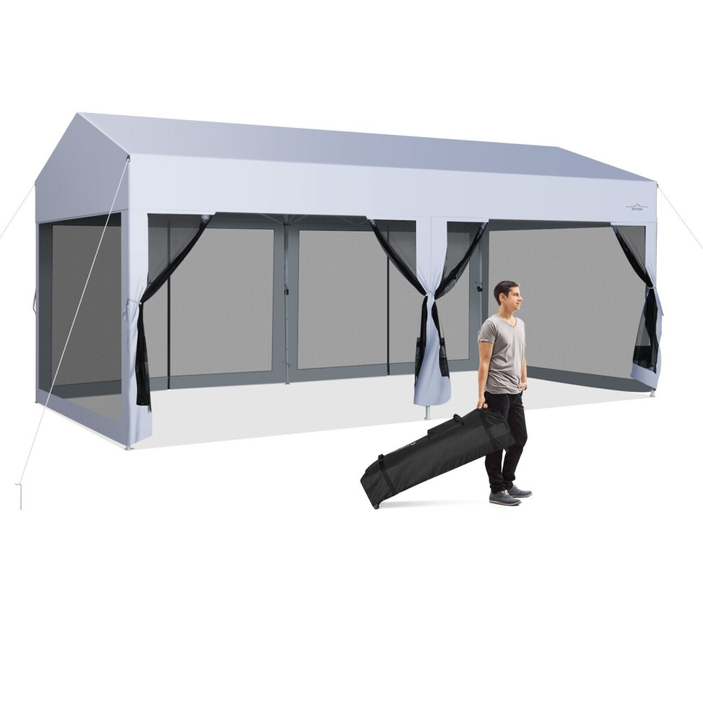 3 x 6 m Pop-Up Canopy Party Tent Sidewalls Portable Garage Car Shelter Wheeled