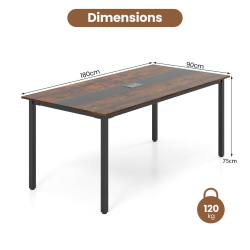 Costway Conference Room Table Rectangle Seminar Table 180 x 90 cm-Brown 1