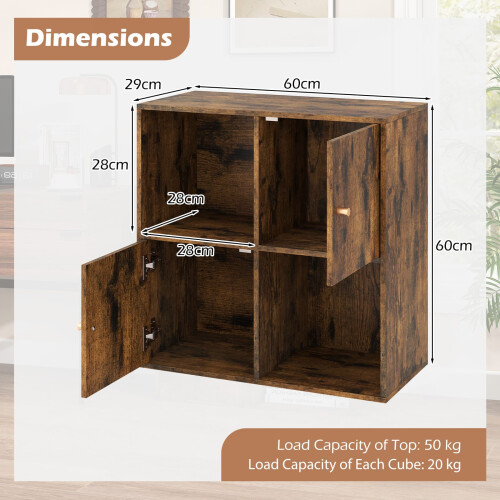 Costway 4-Cube Bookcase 3-Tier Bookshelf Storage Organizer w/2 Cabinets-Coffee 1