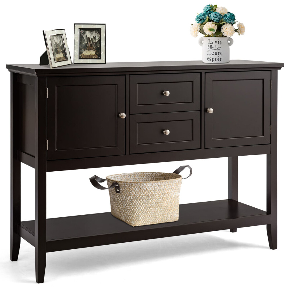 Console Sofa Table Narrow Entryway Table W/ 2 Drawers & 2 Storage Cabinets