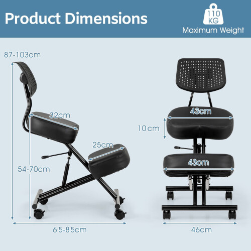 Costway Ergonomic Kneeling Chair Posture Correction Stool w/ Back Support-Black 1