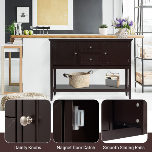 Costway Console Sofa Table Narrow Entryway Table W/ 2 Drawers & 2 Storage Cabinets 2