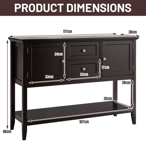 Costway Console Sofa Table Narrow Entryway Table W/ 2 Drawers & 2 Storage Cabinets 1