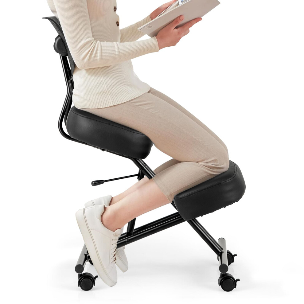 Ergonomic Kneeling Chair Posture Correction Stool w/ Back Support-Black