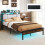 Costway Double Size Metal Bed Frame w/ LED Light & Charging Station-Brown 4