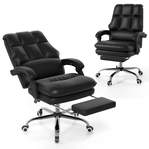 Costway Ergonomic Office Chair PU Leather Computer Chair-Black