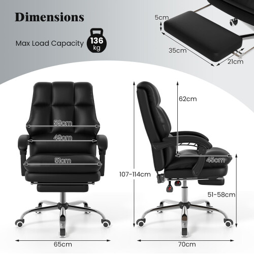 Costway Ergonomic Office Chair PU Leather Computer Chair-Black 1