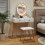 Costway 80 cm Vanity Set w/ Lighted Mirror Makeup Dressing Table w/ Cushioned Stool-White 3