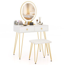 80 cm Vanity Set w/ Lighted Mirror Makeup Dressing Table w/ Cushioned Stool-White