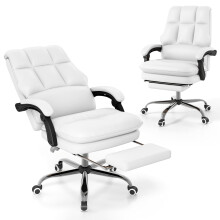 Ergonomic Office Chair PU Leather Computer Chair w/ Footrest-White