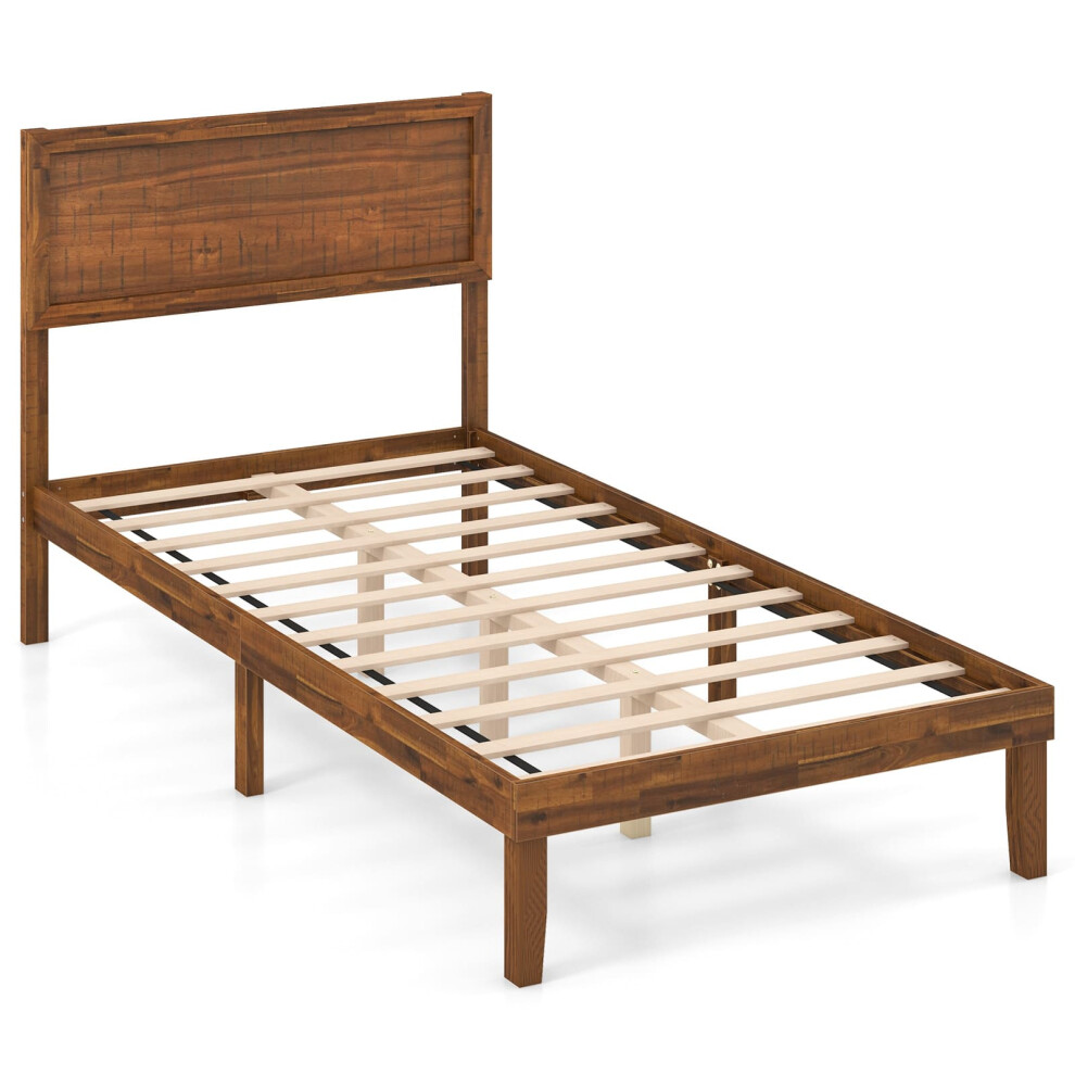 Acacia Wood Bed Frame w/ Headboard No Box Spring Needed Single Size, Walnut
