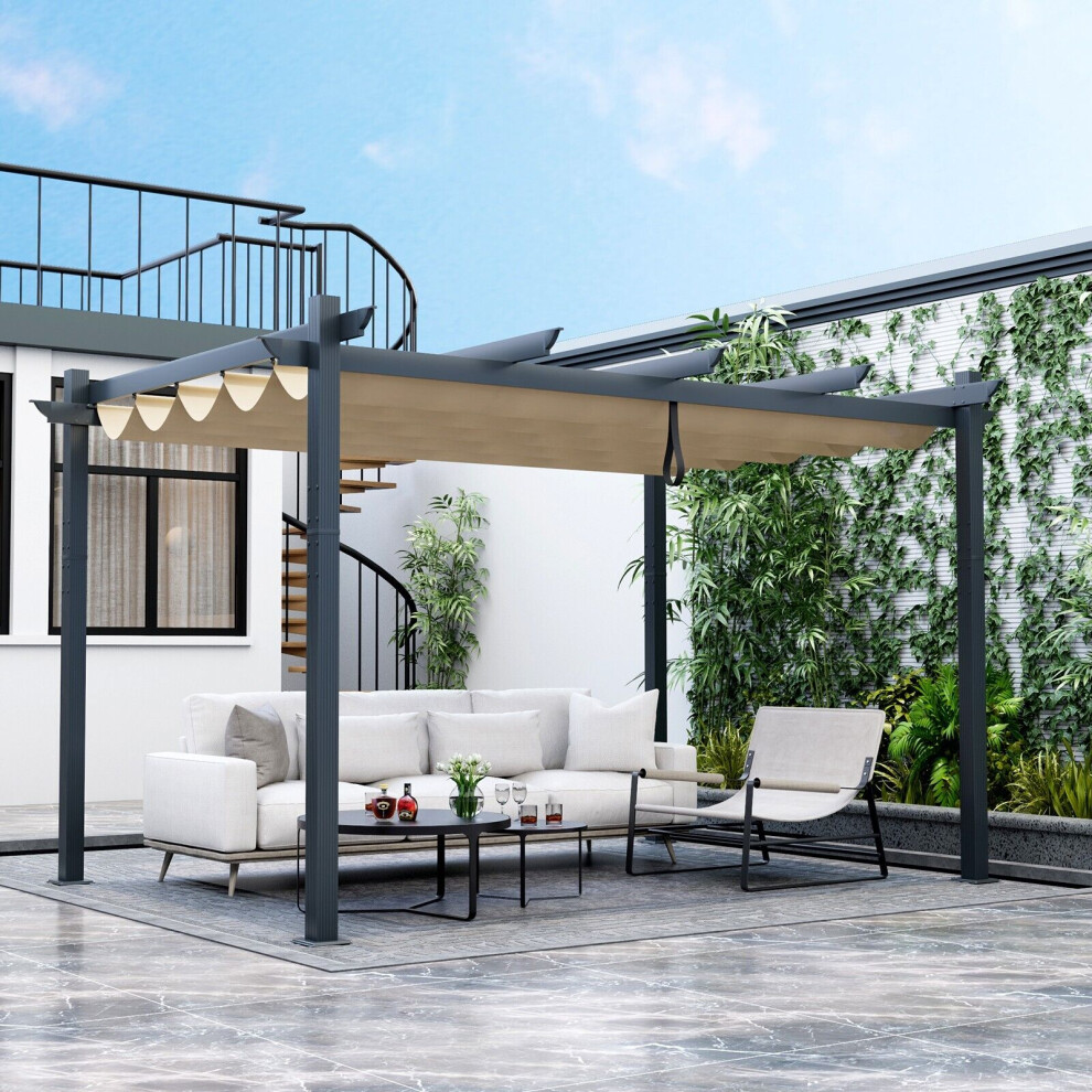 4 x 2.9M Outdoor Aluminum Retractable Pergola Canopy Shelter Grape Trellis Beige