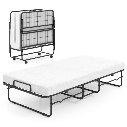 Costway 190 x 90 cm Folding Bed Single Size Guest Bed with Memory Foam-White