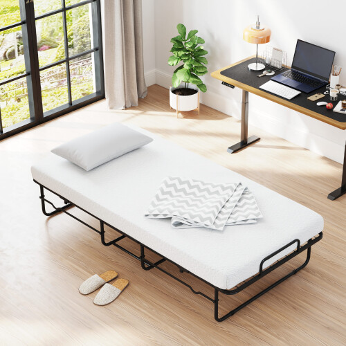 Costway 190 x 90 cm Folding Bed Single Size Guest Bed with Memory Foam-White 2