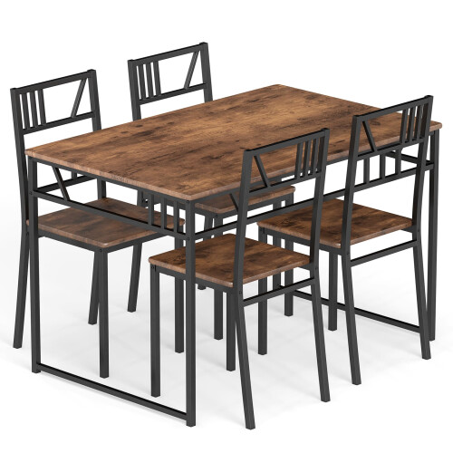 Costway 5 Pcs Dining Table Set Industrial-Style Kitchen Table & 4 Chairs-Coffee