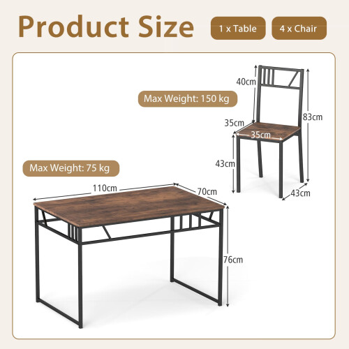 Costway 5 Pcs Dining Table Set Industrial-Style Kitchen Table & 4 Chairs-Coffee 1