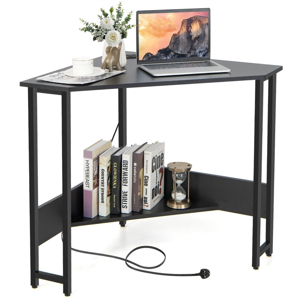Corner Desk Triangle Computer Desk Laptop Desk w/ Power Outlet